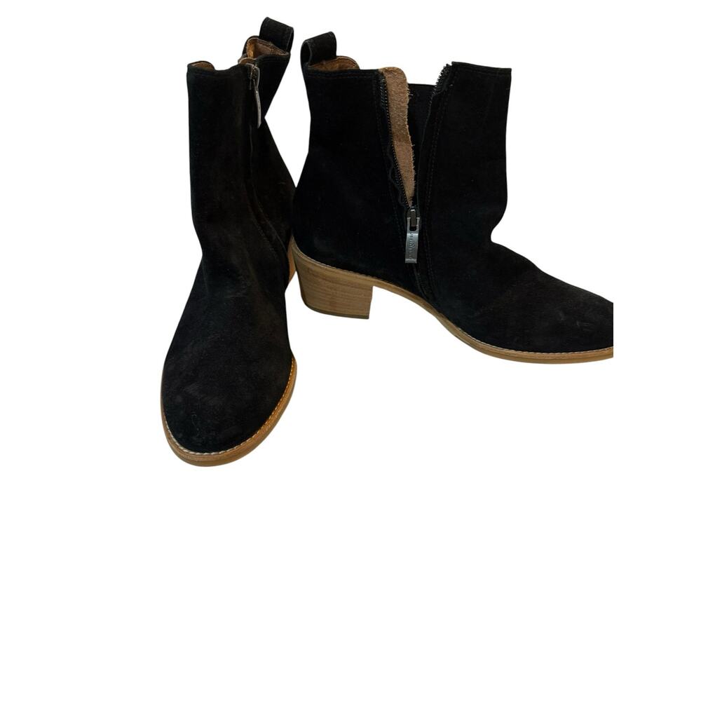 Paul Green Black Suede Chelsea Ankle Boots Side Zip Block Heel Size 4½ Classic